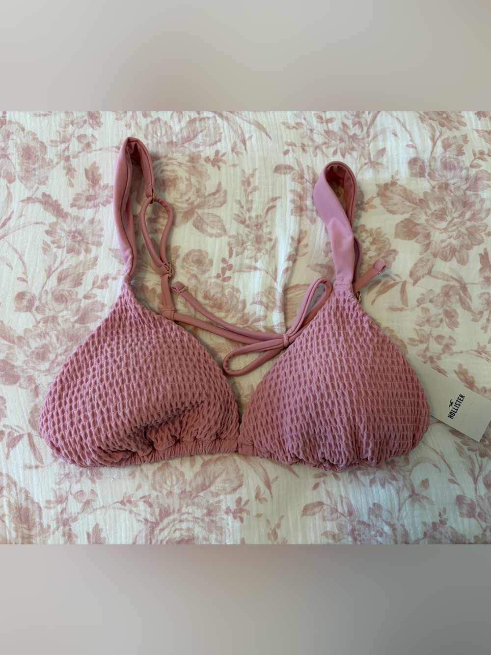 NWT Hollister Smocked Over-The-Shoulder Triangle Bikini Top pink size Medium